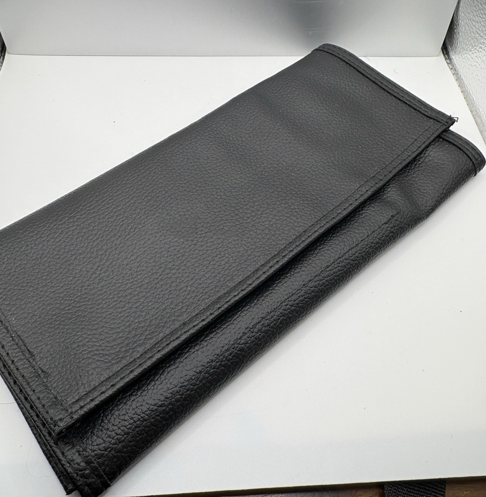 Pebbled Black Leather Quad Fold PVC Knife Tool Utility Roll Case Seven Pockets